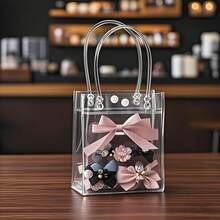 20pcs Transparent Anti-Stain Reusable Gift Bags With Ring Handles, Suitable For Wedding, Birthday, Christmas Party Gift Packaging, Ideal For Candy, Business Events And Holiday Gifts - Transparent - View 1