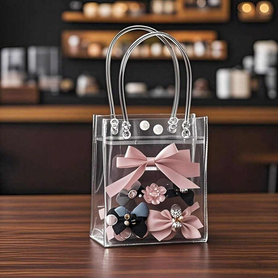 20pcs Transparent Anti-Stain Reusable Gift Bags With Ring Handles, Suitable For Wedding, Birthday, Christmas Party Gift Packaging, Ideal For Candy, Business Events And Holiday Gifts - Transparent - View 1