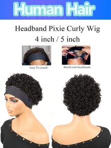 Kinky Curly Human Hair Headband Wig For Women 150% Density Brazilian Remy Jerry Curl Full Machine Made Glueless Wigs With Comfortable Rose Net Cap Natural Color Curly Headband Wig 4-30inch - Natural Black - View 3