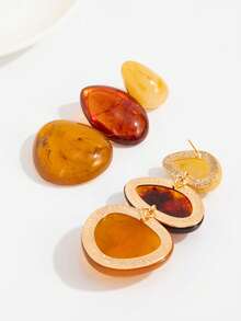 Retro Maillard-Brown Amber Gradient Multi-Layer Earrings. Retro Geometric Color-Matching Earrings. - Multicolor - View 4