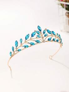 1pc Bridal Wedding Crown Headpiece Crystal Rhinestone Embellished Hair Hoop New Style Tiara - 44026 Lake Blue - View 9