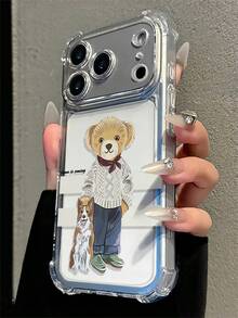 4-Corner Air Cushion Shockproof Transparent Phone Case, Knitted Sweater Printed By Corgi Dog And Autumn Teddy Bear, Soft TPU Transparent Protective Case With "Autumn Is Coming", Scratch Resistant Cute Cartoon Phone Case, Cute Autumn Gift, Suitable For IPhone 18/18 Pro/18/Pro Max17 Pro Max/17 Air/17/16 Pro Max/16/15 Pro Max/15/14/13/12/11 Series - Multicolor - View 3