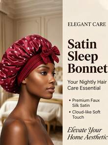 1pc Beige Cherry Floral Print Satin Shower Cap, Romantic Style Satin Fabric Round Shape With Bow Decor & Adjustable Tie‑Strap Detail, Hair Care Protection Function Satin Hair Bonnet, For Bedroom Bathroom Shower Daily Use All Season Holiday Gift - Multicolor - View 3