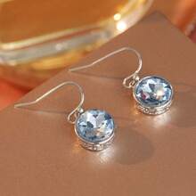 New Minimalist Long Blue Cubic Zirconia Dangle Ear Hooks, Hypoallergenic Earrings, Exquisite Gift For Best Friends - Silver - View 5