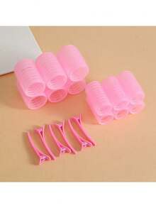 12pcs/Set Black Hair Curlers, Includes 6 Curlers And 6 Plastic Clips, Home DIY Hair Styling Tools - Multicolor - View 3