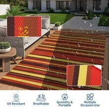 Huisuilinss Waterproof Outdoor Rug,Plastic Rug,Striped Plastic Straw Rug,Reversible Foldable Mat,Modern Carpet,Camping Rug With Portable Bag For Picnic Backyard Deck Balcony - 9*12ft Orange Red - View 4