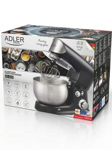 Planetary Mixer ADLER AD 4226B 1200W, Electric Stand Food Mixer With 3L Inox Stainless Steel Bowl, 6 Speed Control, Pulse Function, Dough Kneading Hook, Mixing Beater, Egg Whisk, Splash Guard, Overload Protection And Suction Feet - EU E Type Plug(220-240V) - View 2