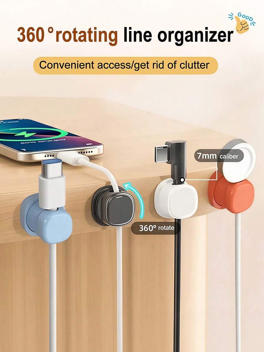 Pengatur Kabel Pegas yang Dapat Diputar 360°, Klip Kabel Bawah Meja, Klip Penyimpanan Kabel Pengisi Daya - MultiWarna - View 1