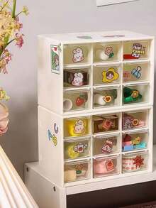 6-Compartment Desktop Drawer Jewelry Box, Drawer Design, Large Capacity Multi-Function Storage Rack, Transparent Multi-Layer Dust-Proof Storage, Suitable For Storing Cosmetics/Jewelry/Miscellaneous Items, Wall-Mounted Organizer, Portable Jewelry Rack, Office Supplies Cosmetics Storage Rack, Storage For Various Desktop Items, Ideal Choice For Makeup Artists, Students, Girls, Home Use, Suitable For Vanity, Desk, Bathroom And Other Multiple Scenes (Each Storage Box Comes With One Random Sticker) - Rectangle - View 8