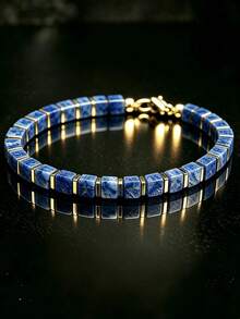 1pc Old Blue-Veined Square Bead Bracelet – An Ideal Choice For Daily Wear And A Great Gift For Friends. - Blue - View 2