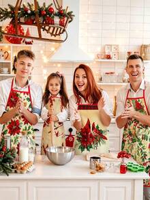 4 Pcs Christmas Cartoon Character Print Apron Set, Penguin Santa Snowman Elf Pattern Kitchen Cooking Baking Aprons For Holiday Party Home Decoration - Multicolor - View 1