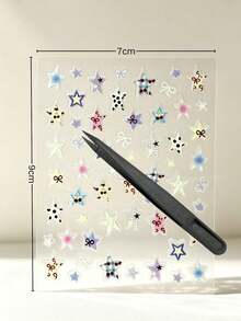 1 Set Decorative Stickers With Tweezers, Macaron Color Star And Bow Pattern, Suitable For Laptop, Phone Case, Camera, Water Bottle, Storage Box - Colorful Plaid Stars - View 8