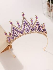 1pc Bridal Wedding Crown Headpiece Crystal Rhinestone Embellished Hair Hoop New Style Tiara - 44023 Purple - View 7