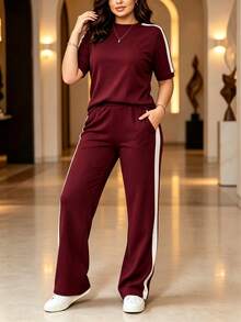 Women's New Spring/Autumn Outfit Shirt, 2-Piece Set Elegant - Burgundy - View 6