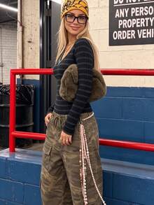 Y2K Style Spring/Autumn Women's Long Sleeve Knitted T-Shirt, Striped Ribbed V-Neck With Contrast Trim, Slim Fit Casual Streetwear Basic Everyday Top - Multicolor - View 8