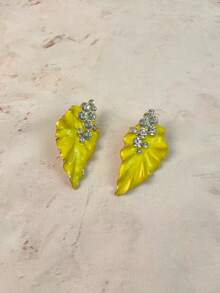 ZR 1 Pair Enamel Leaf Rhinestone Elegant Dangle Earrings, Women's Daily Party Wedding Fashion Jewelry - Enamel Leaf Earrings - View 14
