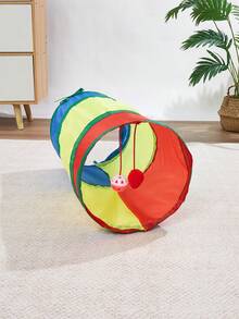 1pc Rainbow Foldable Cat Tunnel, Collapsible Pet Crinkle Tube, Interactive Game Toy For Kittens, Puppies, Rabbits, Ferrets, Indoor Exercise Hiding Training Play House With Handle - Multicolor - View 8