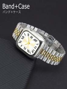 1件組 銀色與金色金屬錶帶及銀色手錶保護殼，相容於 Ultra 4 3 系列 12/S11/S10/S9/S8/S7/S6/S5，尺寸包含 38mm、40mm、41mm、42mm、44mm、45mm、46mm 與 49mm，機甲風格，適合成功男性或男友的商務聚會、派對、旅行、日常配戴理想禮物，亦為相容於 錶帶與保護殼的智慧手錶配件，節日禮物，萬聖節，新尺寸系列 12 43mm 47mm - 金色和銀色 - 查看 4