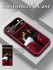 1pc DIY Customized Couple Family Photo TPU Thick Edge Anti-Drop Soft Phone Case Compatible With Apple Duo/18ProMax/17ProMax/16Pro/15/14Plus/13Pro/12ProMax/11/XsMax/8/7/6Plus Phone Accessories, Couple, Best Friend, Family, Valentine's Day, Anniversary, Birthday, Unique Personalized, Commemorative Gift. - Burgundy - View 1