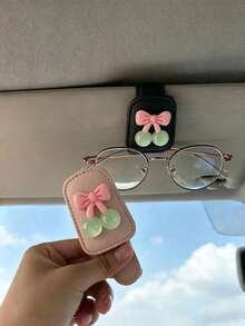 Cherry Bow Car Fashion Glasses Clip, Dual-Use Sun Visor Clip For Fashion Glasses And Tickets, Car Interior Decoration - Cherry - View 2