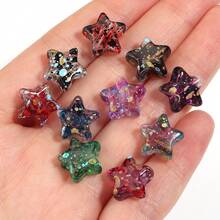 10pcs/Pack Acrylic Pentagram Transparent Splatter Oil Painting Straight Hole Beads 12X13mm, Vintage Translucent With Colorful Dots Exquisite Design, Suitable For Making Chinese Style Bracelets, Pendants, Keychain Charms Handmade DIY Accessories Materials - Splatter Star - View 3