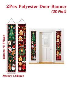 Christmas Hanging Banner Porch Sign & Christmas Stree Snow Pattern Backdrop For Home Yard Indoor Outdoor Wall Door Party Decorations - Christmas D - View 5