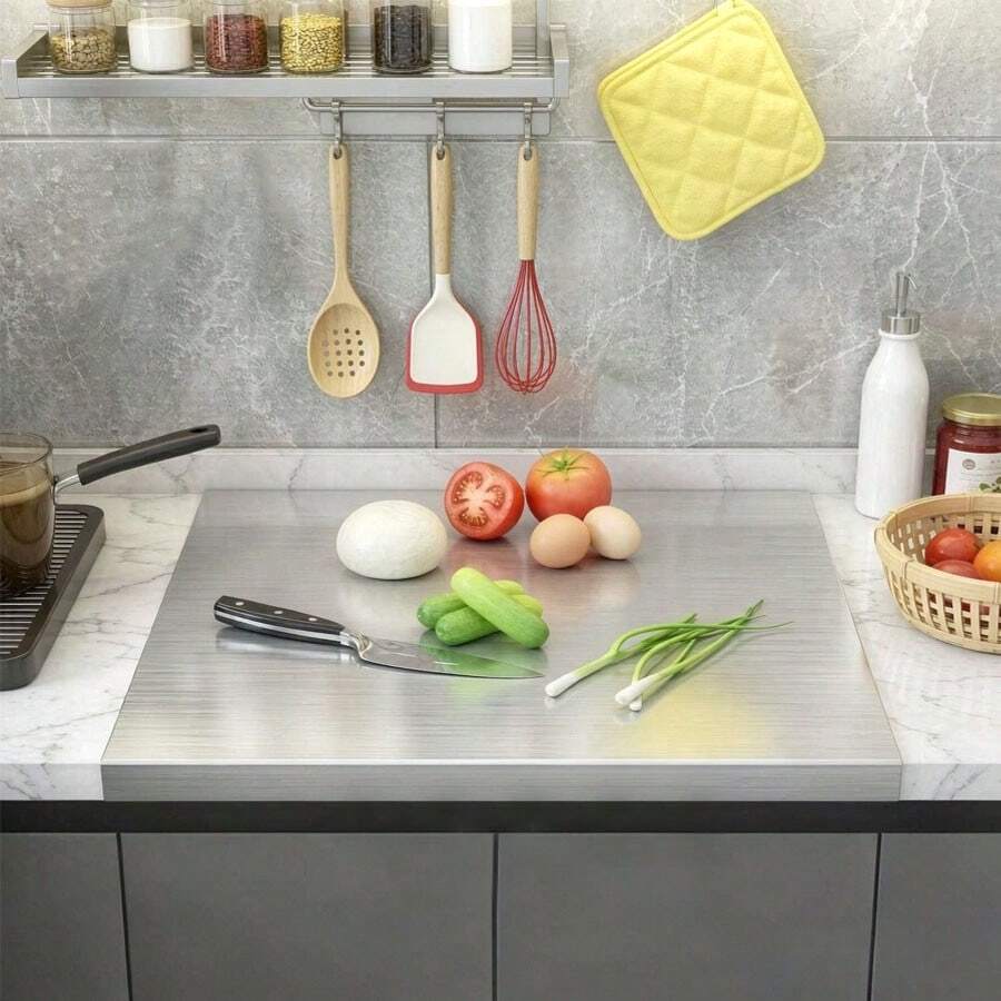 1pc Luxury Stainless Steel Cutting Board, Durable & Mold-Resistant, Kitchen Tool For Home Chefs And Cooking Enthusiasts, Suitable For Cutting Meat, Cheese, Bread, Vegetables And Fruit, Gift