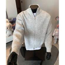 Herren Herbst Reißverschluss Pullover Strick Pullover American Stand Up Kragen Cardigan Jacke - Hellgrau - Übersicht 4