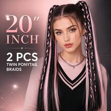 2pcs/Set Double Ponytail Braided Hair Extensions, Rope-Style Ponytail Hair Extensions, Long Synthetic Fiber Wigs, Suitable For Women's Daily Styling, Halloween, Anime Characters, Stage, Y2K, Party Outfits - Multicolor - View 2