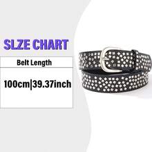 Men's Punk Style Black Belt With Silver Square Studs, Retro Rock Streetwear Belt For Jeans And Casual Outfits - Square Stud Belt - View 4
