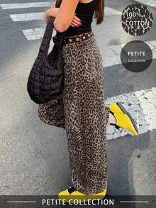 Soulscape Women's Casual Leopard Print Straight Leg Jeans, Non-Stretch Long Denim Pants With Button And Pocket Details, Fashion Petite Collection Vacation Fall - Multicolor - View 5