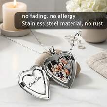 Custom Heart-Shaped Locket Necklace, Birthstone Pendant With Engravable Name And Photo Storage, 18K Gold Stainless Steel Material, Suitable For Women, Mother, Wife, Girlfriend, Anniversary, Birthday, Valentine's Day Gift, Daily, Party - Multicolor - View 10