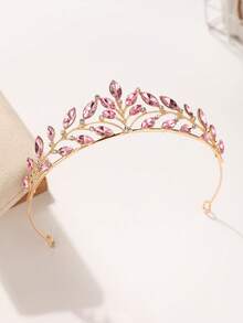 1pc Bridal Wedding Crown Headpiece Crystal Rhinestone Embellished Hair Hoop New Style Tiara - 44026 Pink - View 8