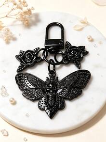 Gothic Death Moth Rose Keychain, Vintage Skull Butterfly Metal Key Ring, Dark Academia Punk Bag Charm, Car Key Accessory Gift - Multicolor - View 6