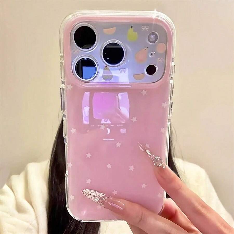 Summer Fruit Star Pattern Silicone Soft Phone Case, Suitable For IPhone 17, 16, 15 Pro Max 14, 13, 12, 11 Pro Protective Back Cover, Shockproof TPU Buffer Cover Suitable For Daily Use And Gifts In All Seasons, Valentine's Day, Christmas, Back To School Season Gift Selection - Pink - View 1