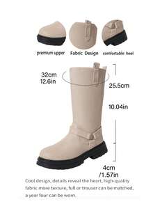 Women's Round Toe Fashion White Mid-Calf Boots, Solid Color Casual Microfiber Leather Outdoor Winter Autumn - Beige - View 8