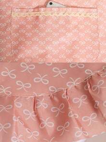 1pc Cute Pink Bow Print Ruffle Trim Women's Kitchen Apron, Sweet Lace Pocket Waterproof Home Cleaning Cooking Apron, Japanese & Korean Style Housework Baking Cleaning Gardening Apron - Multicolor - View 3