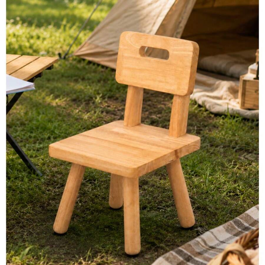 Nordic Solid Wood Footrest Stool With Backrest, Small Entryway Shoe Changing Bench With Handle - Yellow - View 1