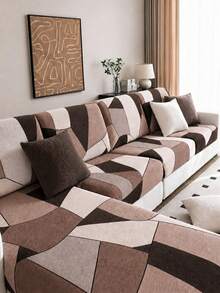 1pc Geometric Triangle Printed Milk Silk Spandex Universal Sofa Cushion Cover For All Seasons - Multicolor - View 7