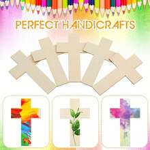 10Pcs Unfinished Wooden Crosses For Crafts Unpainted Large Blank Wooden Layered Cross For Sunday Crafts DIY Church Home Wall Decoration - Default - View 1