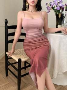 Vestido de tirantes finos elegante de color degradado ajustado para mujer - Multicolor - Ver 8