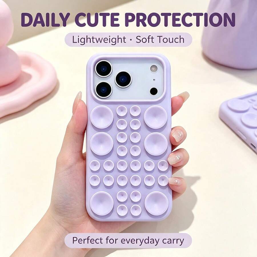 1件液態矽膠大窗紫色手機殼附吸盤,適用於 iPhone 17 16 15 14 13 Pro Max,柔軟可靠高品質時尚防震防摔背蓋矽膠手機保護殼 - 淡紫色 - 查看 1