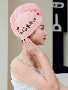 1-3pcs Queen Embroidered English Letter Hair Drying Cap, 1pc Unique Hair Drying Cap - Multicolor - View 9