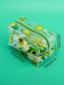 1pc Aesthetic Fruit Print Transparent PVC Pencil Case, Large Capacity Zipper Stationery Pouch, Portable Desk Storage Bag, Durable School Office Organizer, Back To School Supplies‑KOUZIO - Transparent Fruit Print - View 9