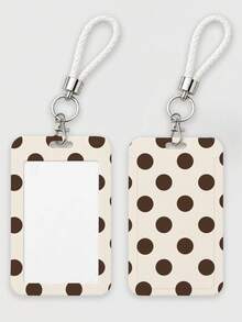 New Multi-Color Polka Dot Print Cartoon Style Push-Pull Card Holder (Card Holder + Keychain) - Suitable For Student ID, Meal Card, Transportation Card And Campus Card. Featuring An Anti-Loss Hard Shell Design, It Can Be Used As A Regular Card Holder, Business Card Holder, Credit Card Wallet Or ID Holder. A Must-Have For Holiday Travel And University Life. - Multicolor - View 7