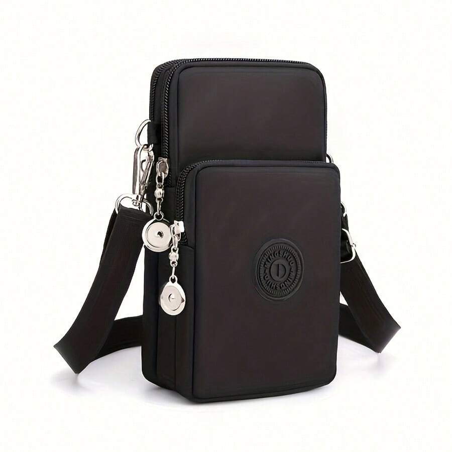 Minimalist Polyester Rectangular Multi-Pocket Zipper Crossbody Phone Bag With Adjustable Strap, For Travel, Commuting, Shopping, Daily Use