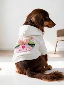 1件寵物衣服 狗貓小狗幼犬適用 可愛春秋舒適休閒連帽衛衣系列 兔子兔兔連帽衫 - 白色 - 查看 1