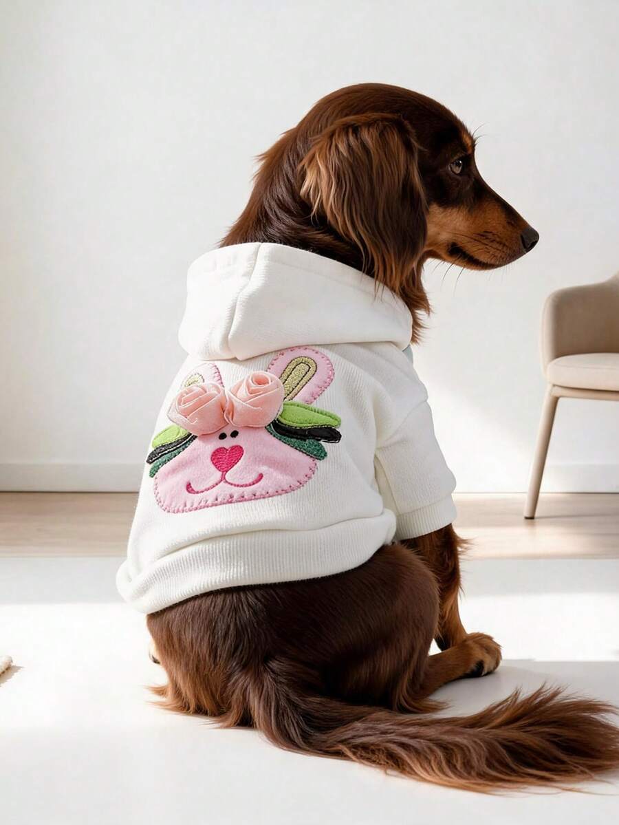 1件寵物衣服 狗貓小狗幼犬適用 可愛春秋舒適休閒連帽衛衣系列 兔子兔兔連帽衫 - 白色 - 查看 1