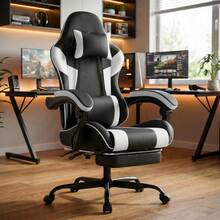 Gaming Chair, Ergonomic Gaming Chair With Lumbar Support, Breathable PU Leather Office Chair, Comfortable Computer Chair, Load Capacity 200 Kg, Seat Height And Backrest Adjustable Black And White, 58.5 X 63 X 120.5 Cm - Black - View 8