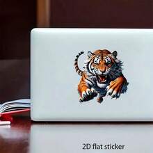 2D Flat, 2D Flat Stickers With A Tiger Charging Towards You. For Car Motorcycle Laptop Phone Cup Smooth Surfaces Decor - A - View 3